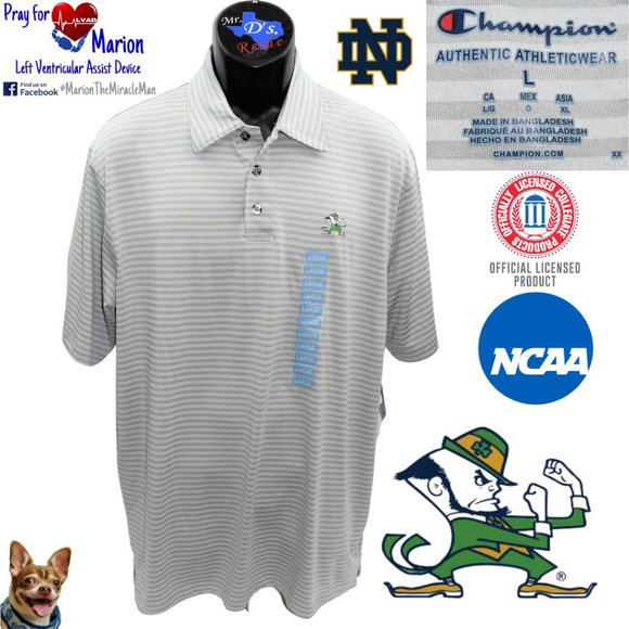 🏈🍀NEW Champion L Grey Striped Norte Dame Polo: Irish Pride & Style! 🍀🏈 - Picture 1 of 7